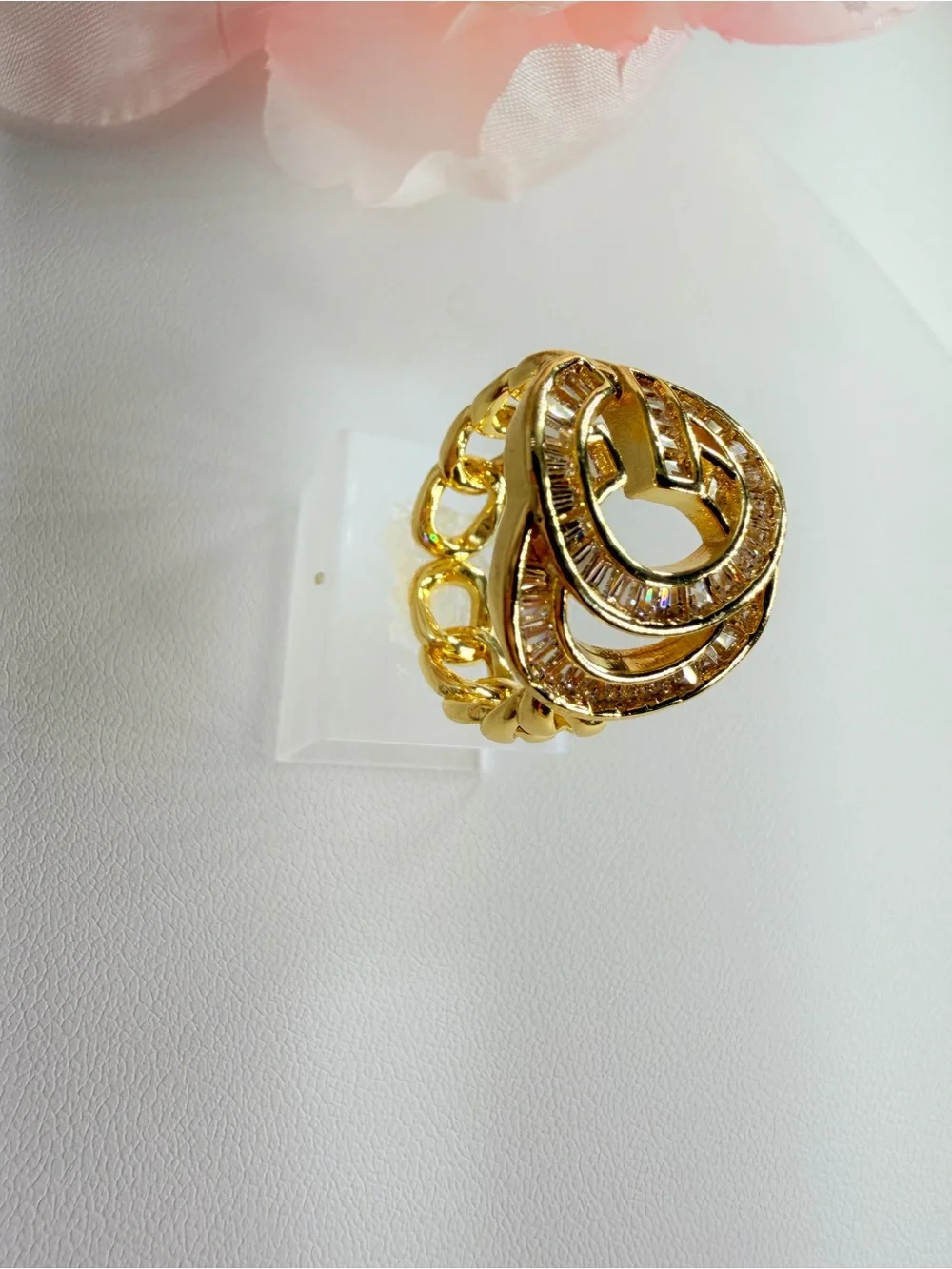 Stainless steel Gold Crystal Circle Statement Ring - Women Jewelry